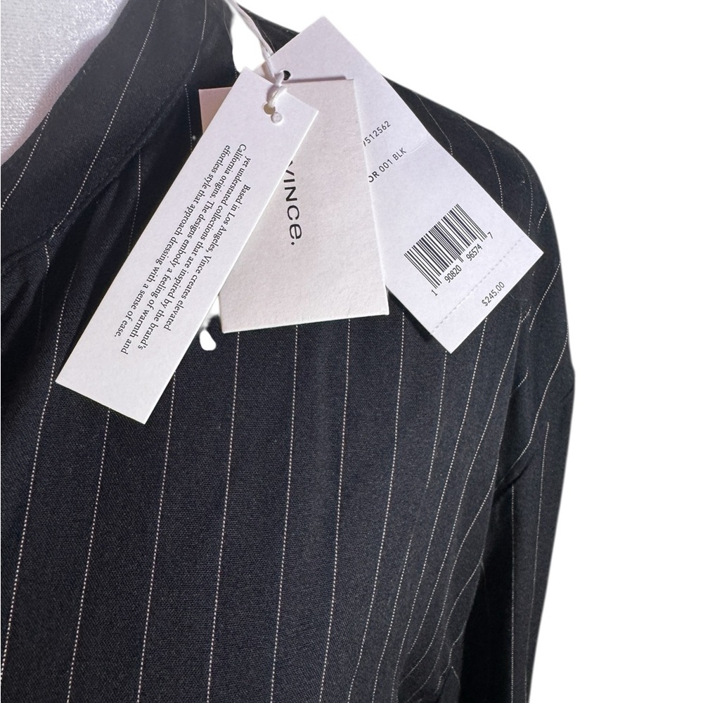 Vince pinstripe band neck collar blouse. Black and White/Beige striped blouse - Picture 3 of 4